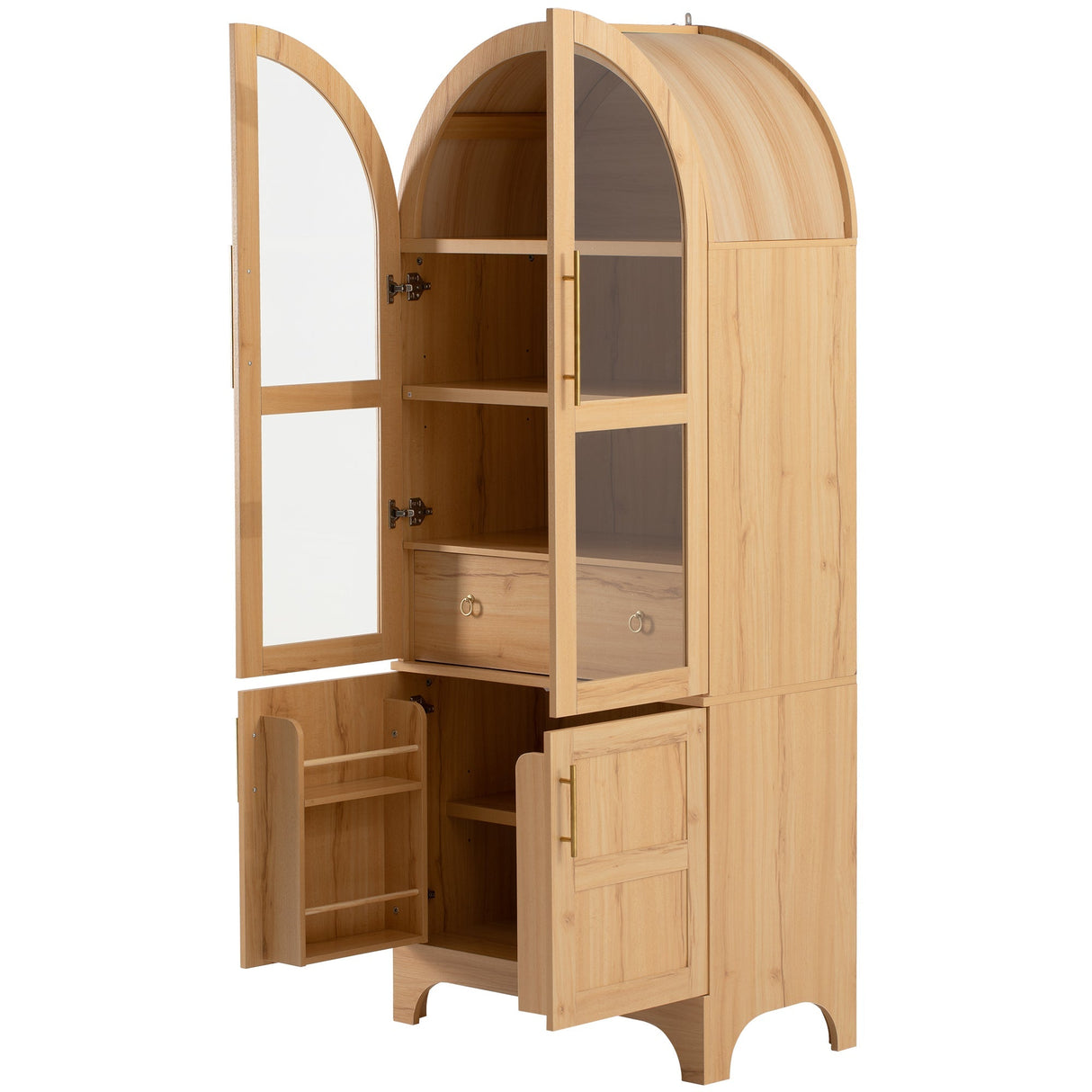 K&K 71' Tall Arched Kitchen Pantry Cabinet with Adjustable Shelves