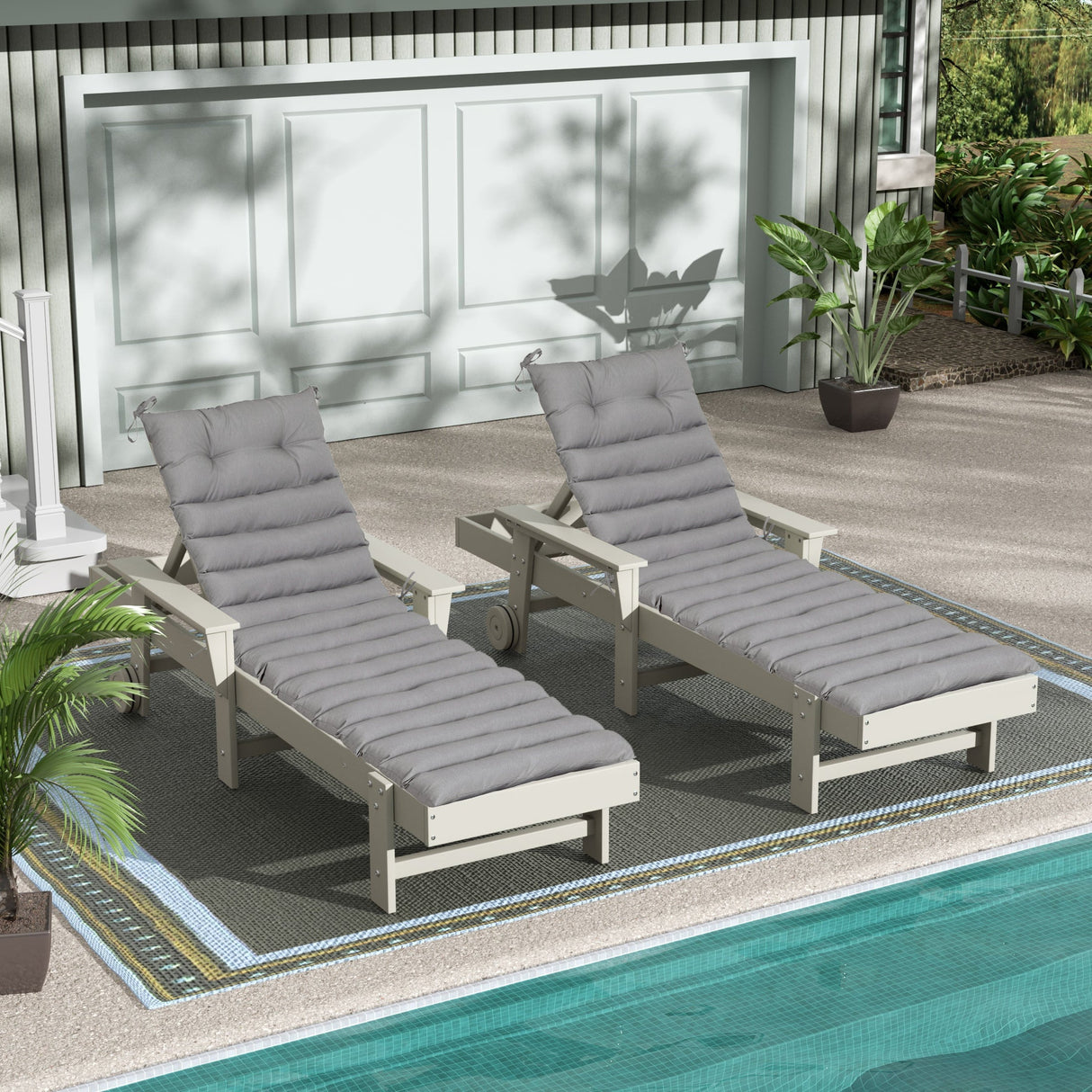 2PCS Set Outdoor Lounge Chair Replacement Cushions - Grey