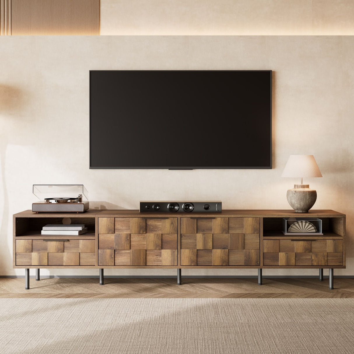 TV Stand With 2 Drawers, Media Console Table For TVs Up To 85'' - Natural