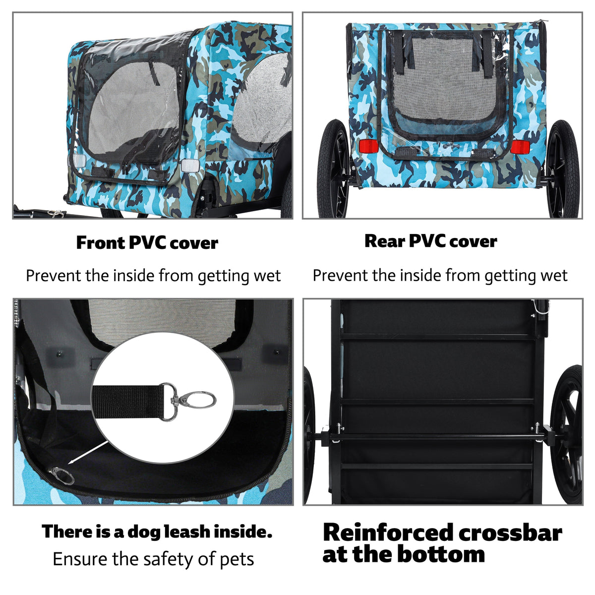 Outdoor Heavy Duty Collapsible Pet Bike Trailer with 16-Inch Wheels