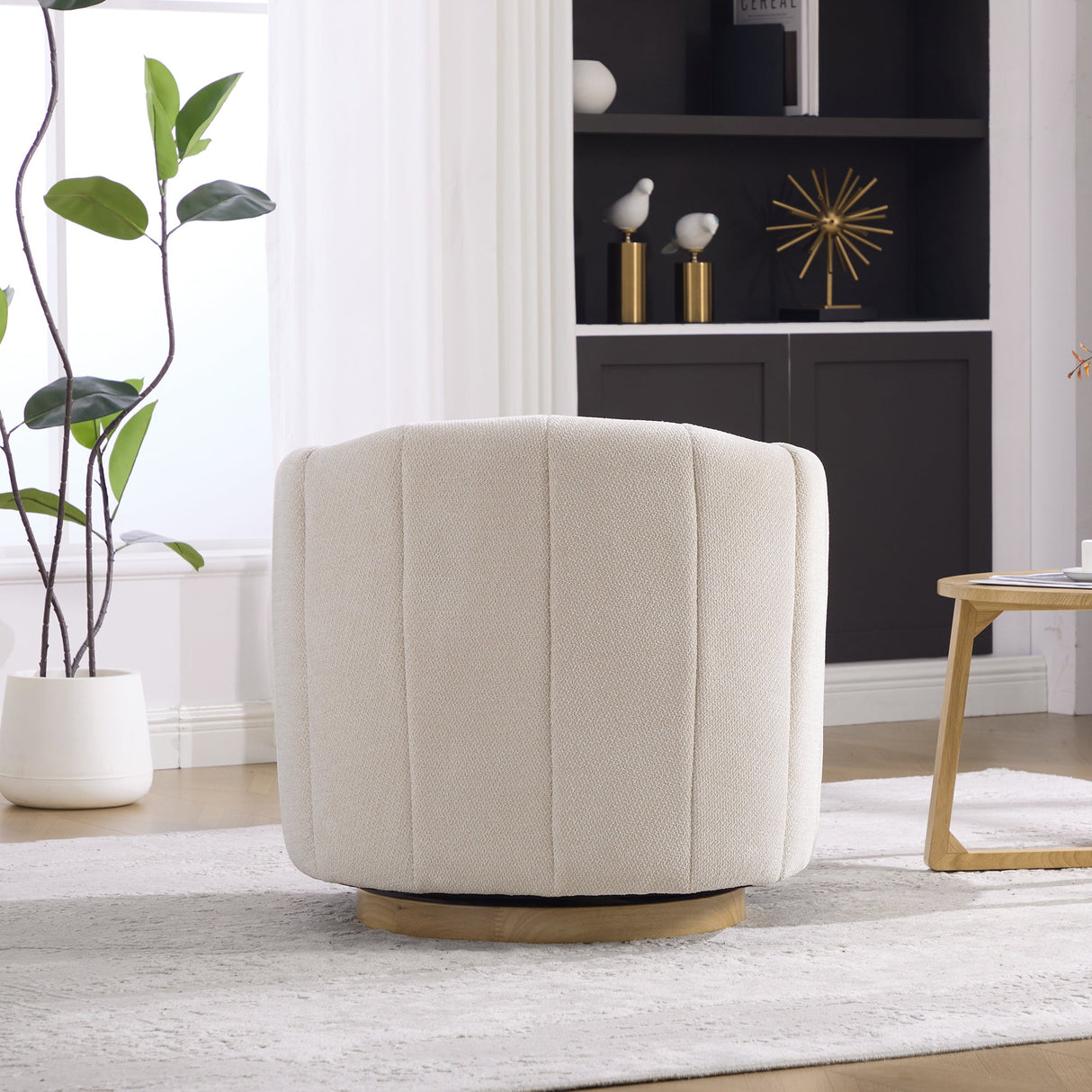 Upholstered Chenille Swivel Barrel Chair