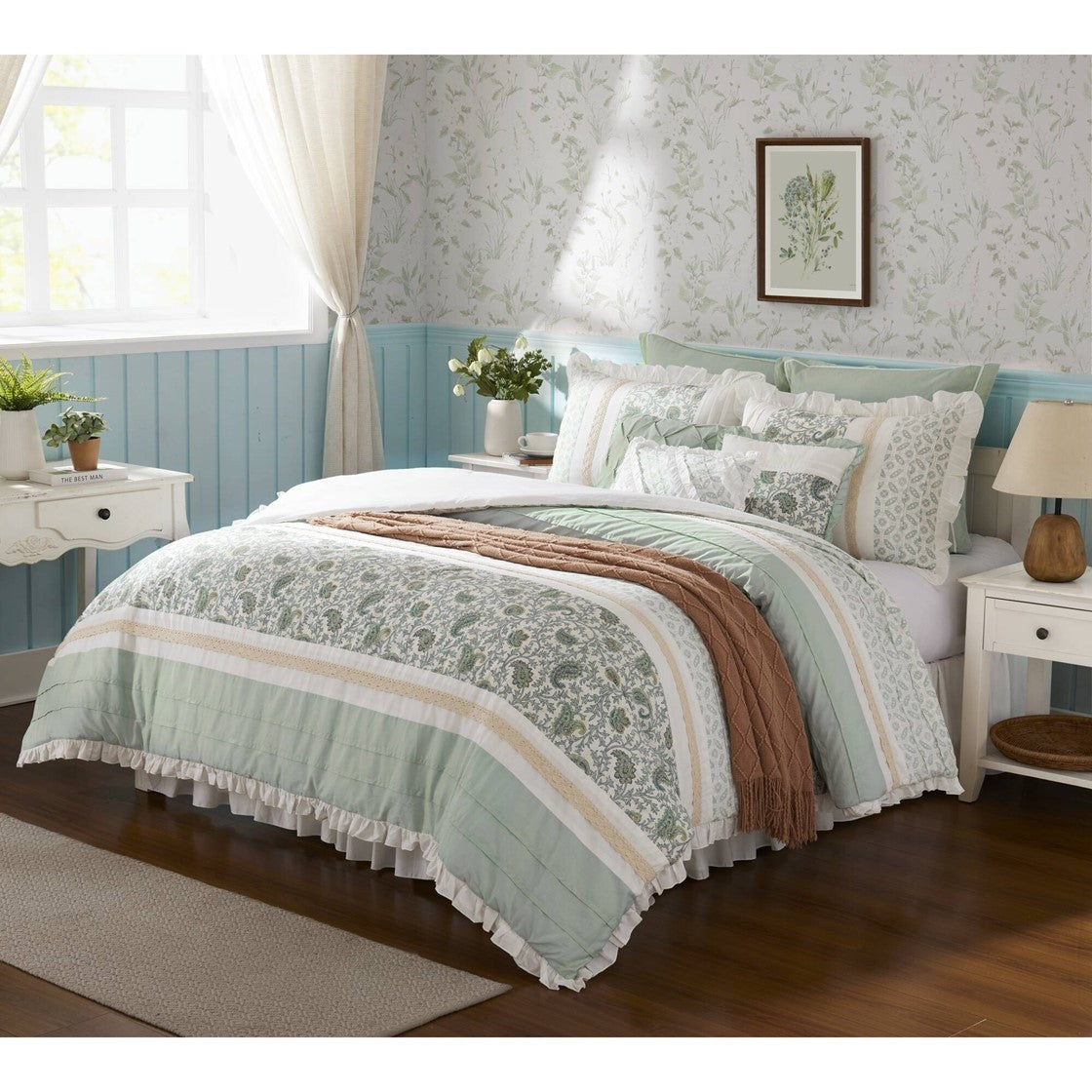 9 Piece Cotton Percale Comforter Set Aqua