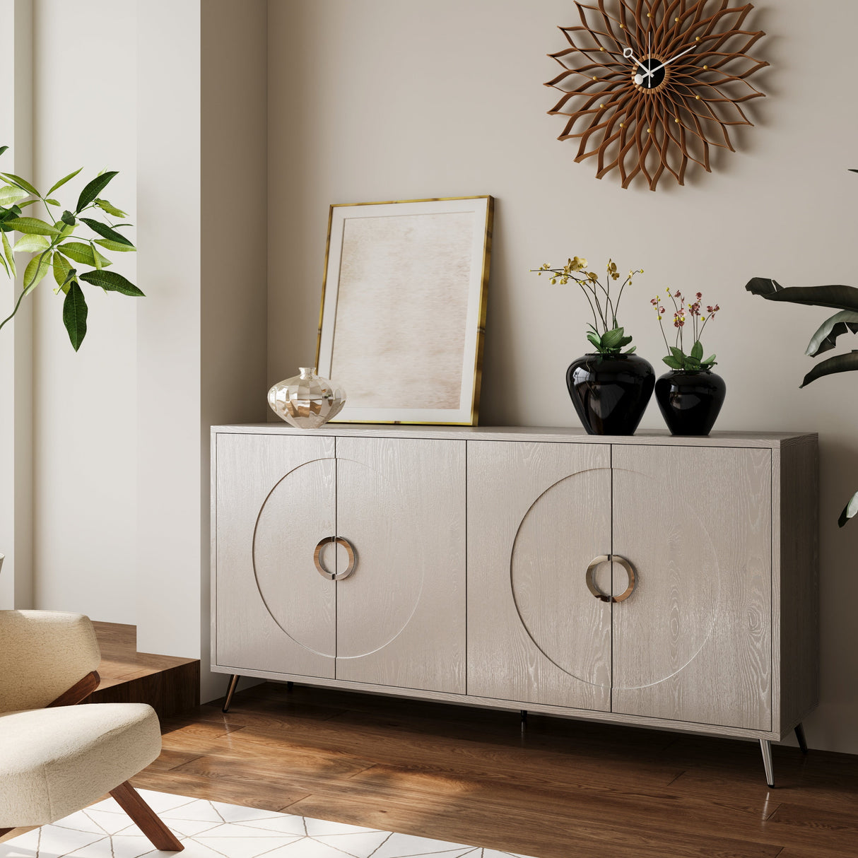 Modern Lacquered 4 Door Wooden Cabinet