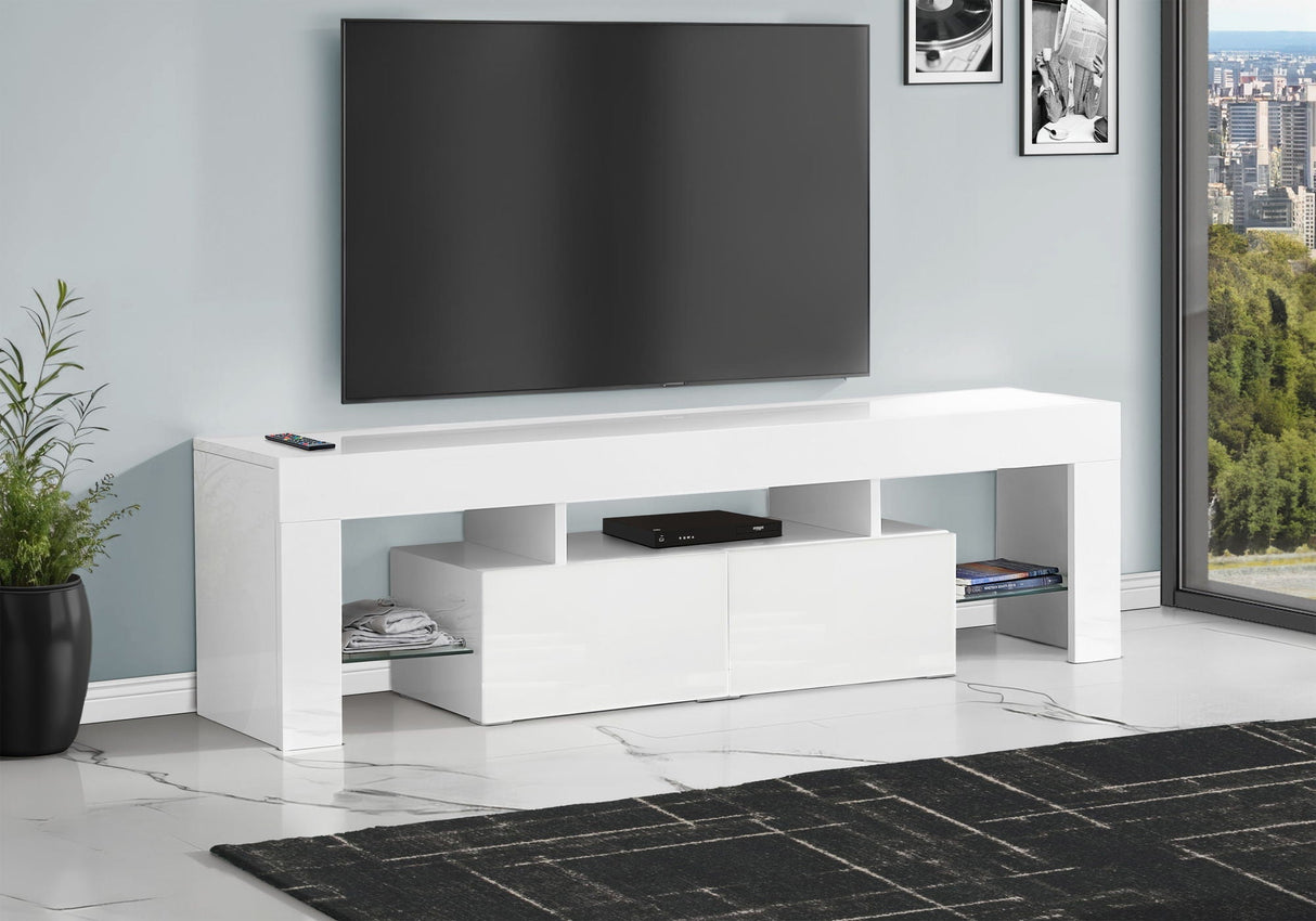 TV Stand, Console, Media Entertainment Center - Glossy White