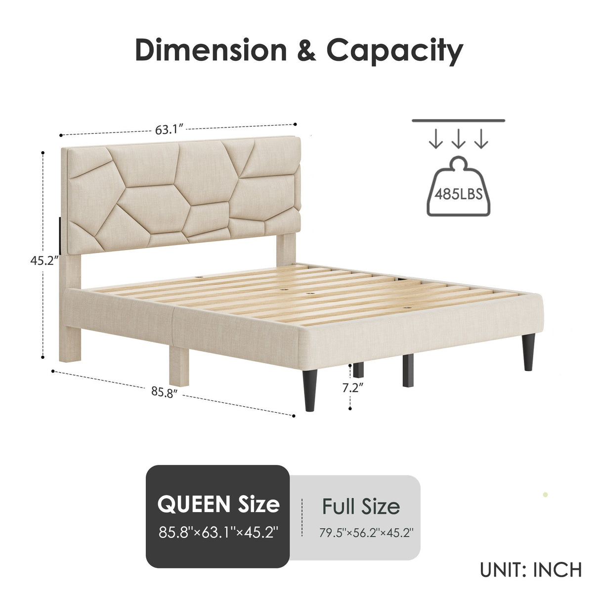 Queen Bed FrameLinen Storage HeadboardBeige