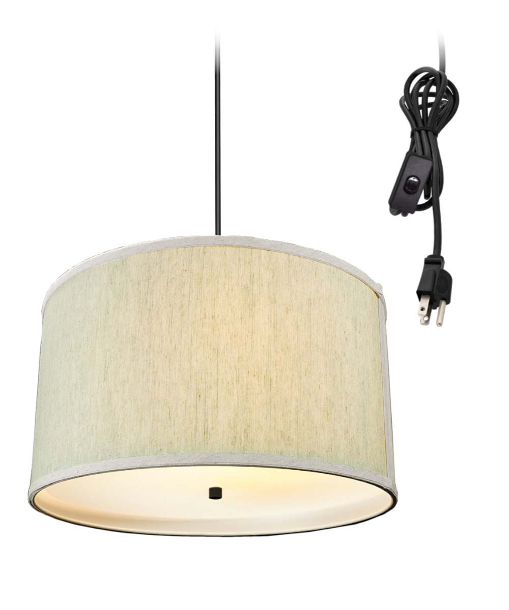 16"W 2 Light Swag Plug-In Pendant Textured Oatmeal with Diffuser Black Cord