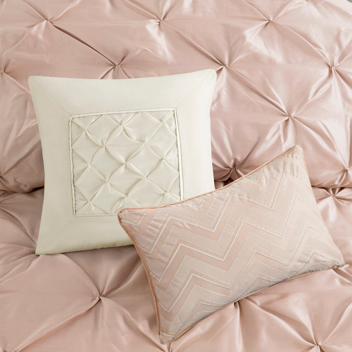 7 Piece Tufted Comforter Set Blush California King