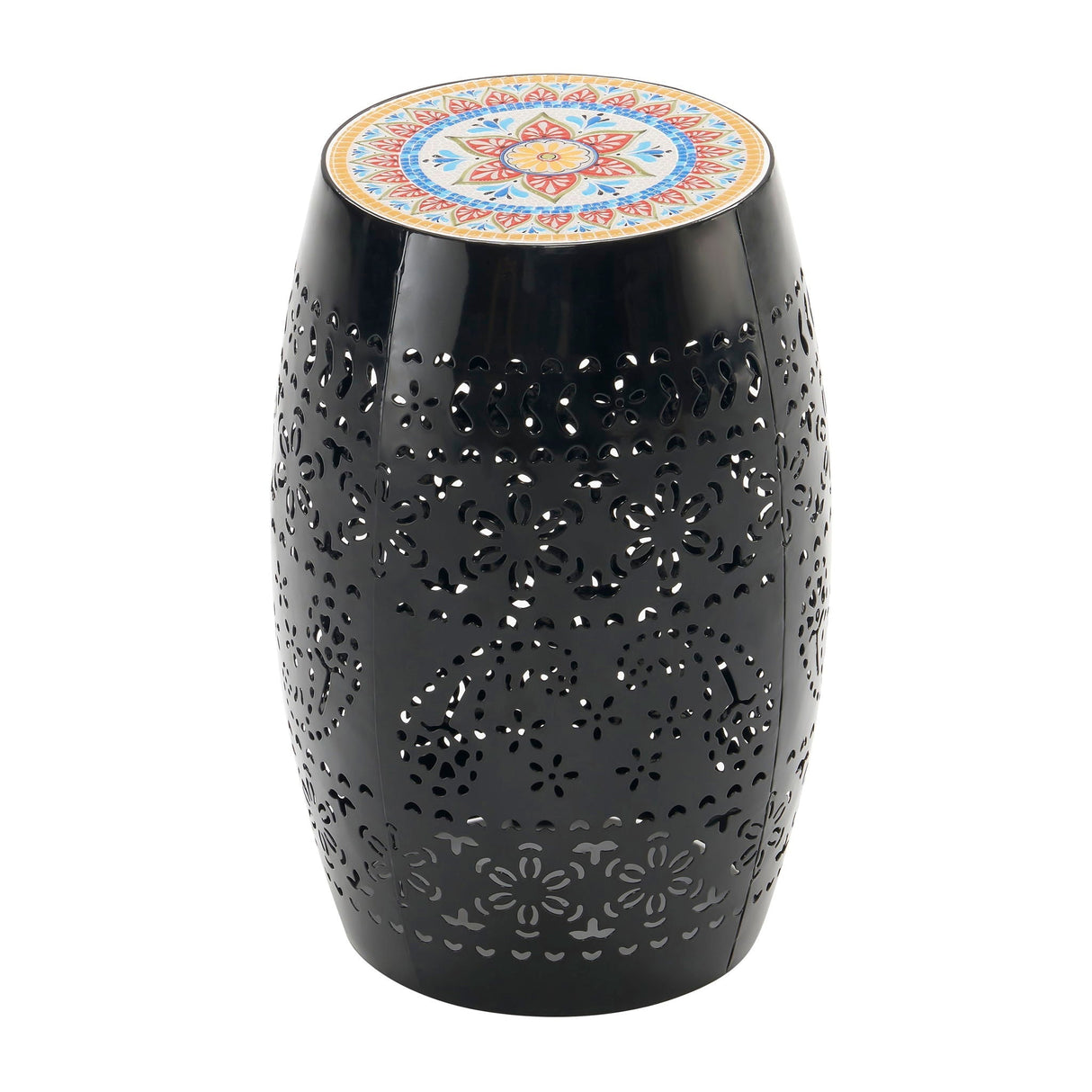 Ruby Boho Mosaic Side Table with Ceramic Tile Top