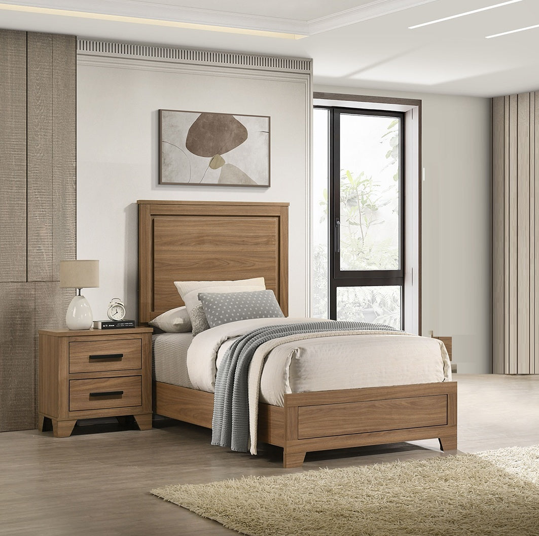 Walnut Chestnut 3pc Twin Size Bedroom Set with Nightstands