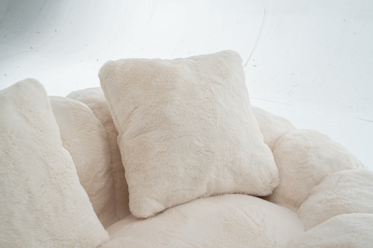 Floral-Shaped Beige Two-Seater Sofa with Ultra-Soft Faux Fur