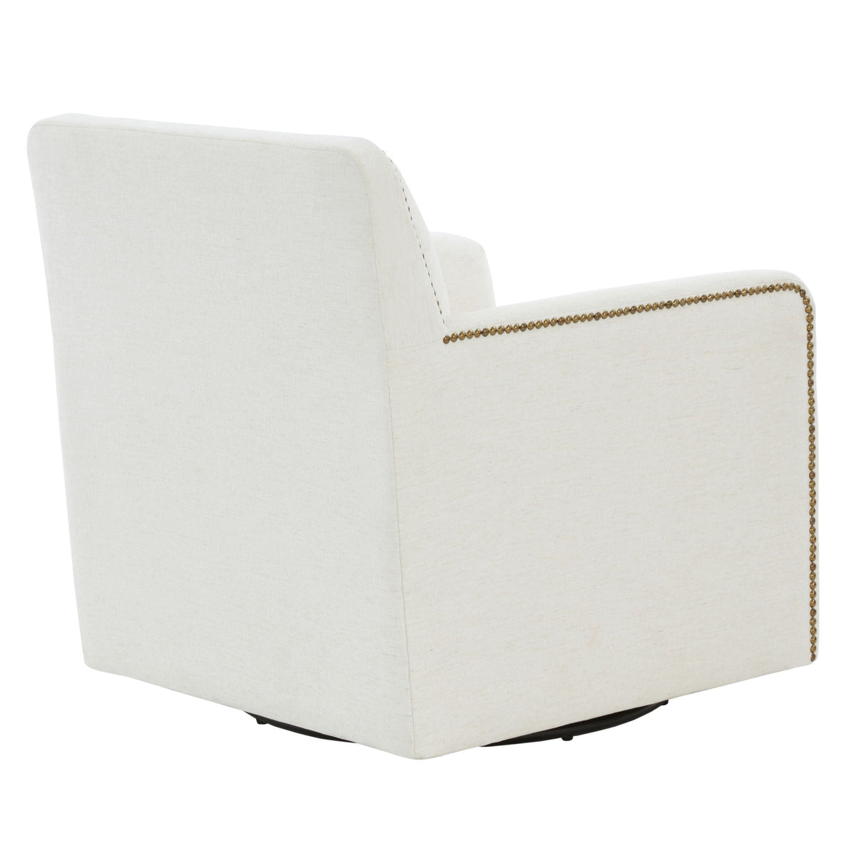 Cream Swivel Accent Chair with Antique Brass Nailhead Trim