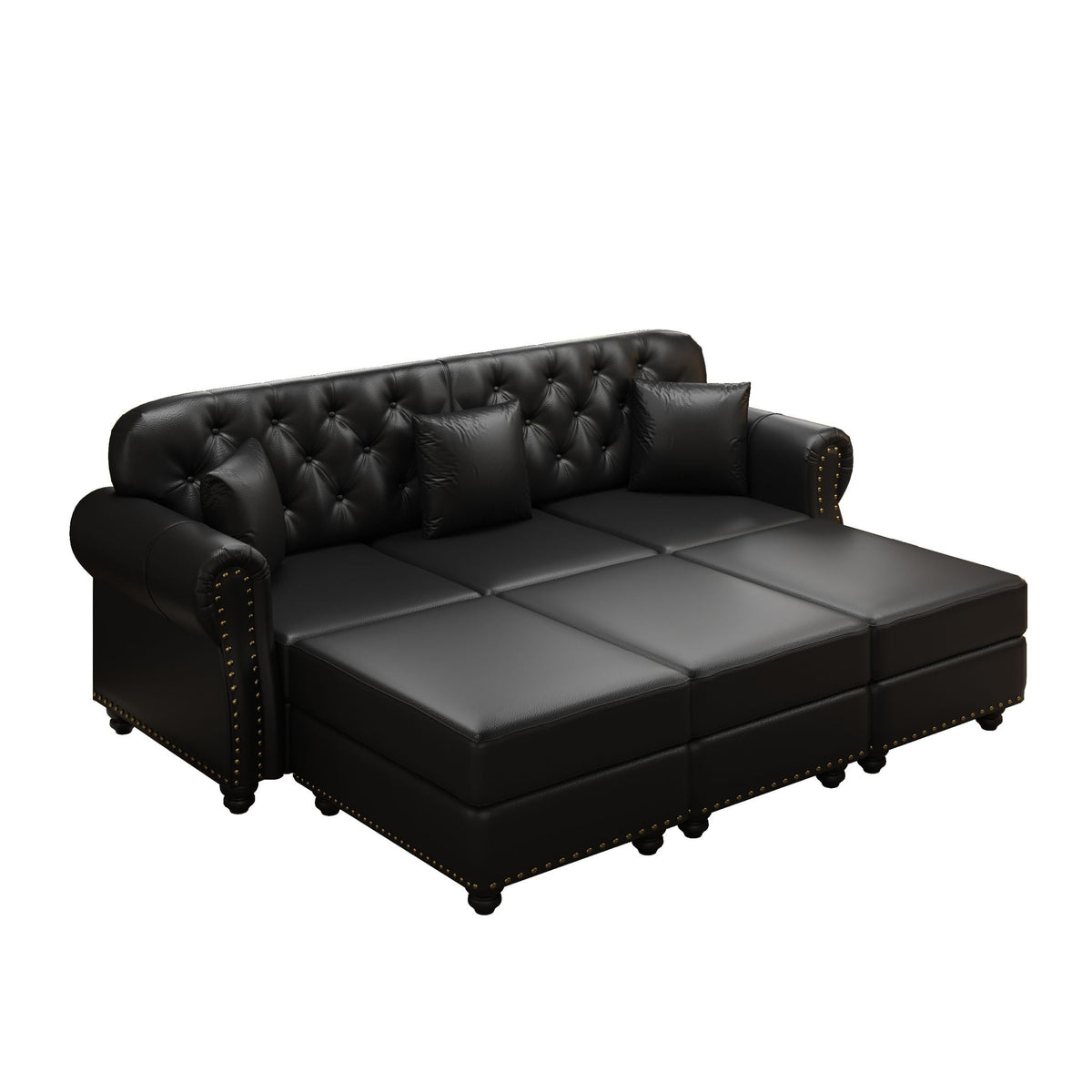 Upholstered Sofa With Nailhead Trim, Rolled Armrests With Ottoman