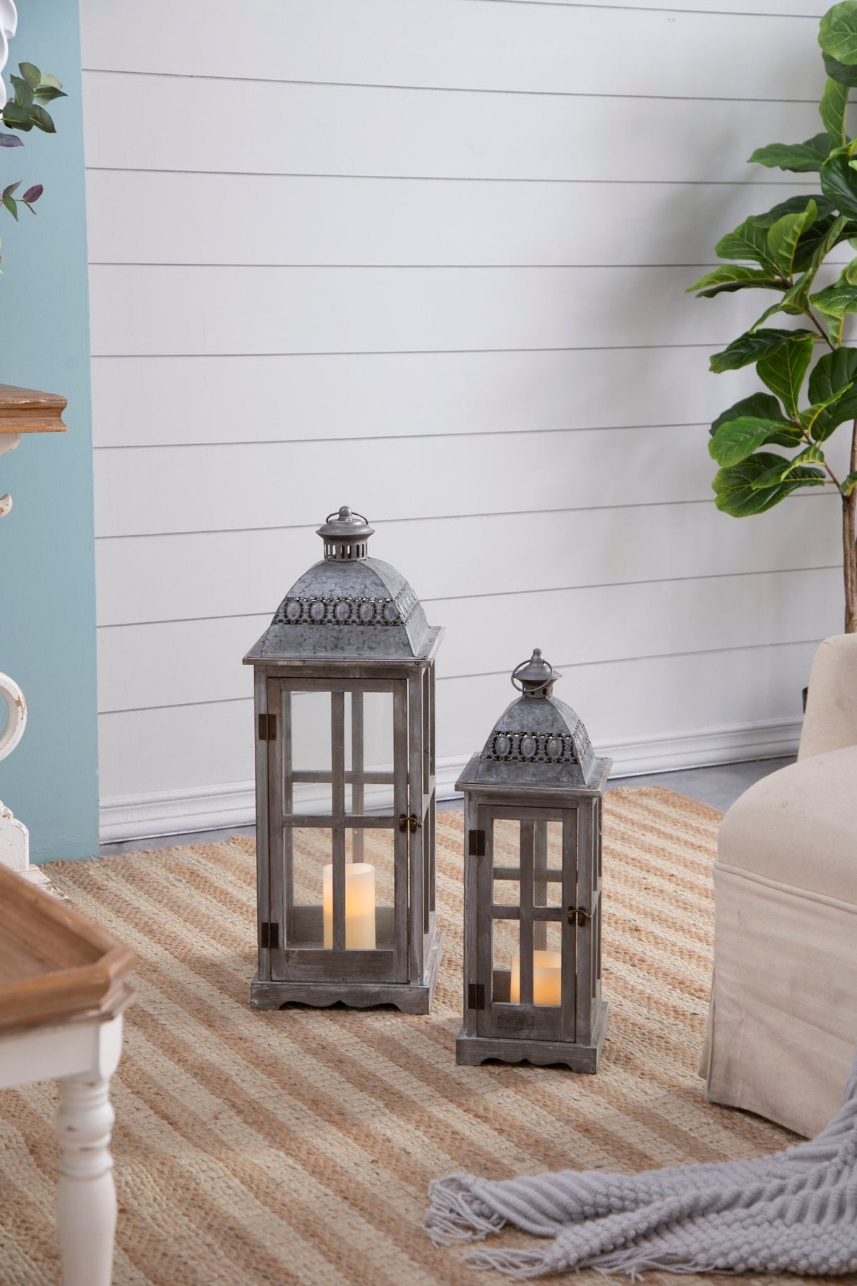 Wooden Candle Lantern Decorative Set for Indoor and Outdoor Use