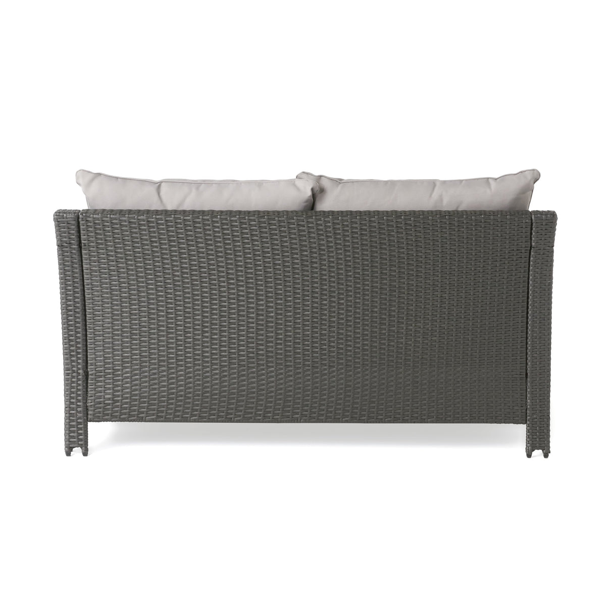 Contemporary ANTIBES Loveseat & Table Set Outdoor Grey PE Rattan Iron Waterproof Fabric