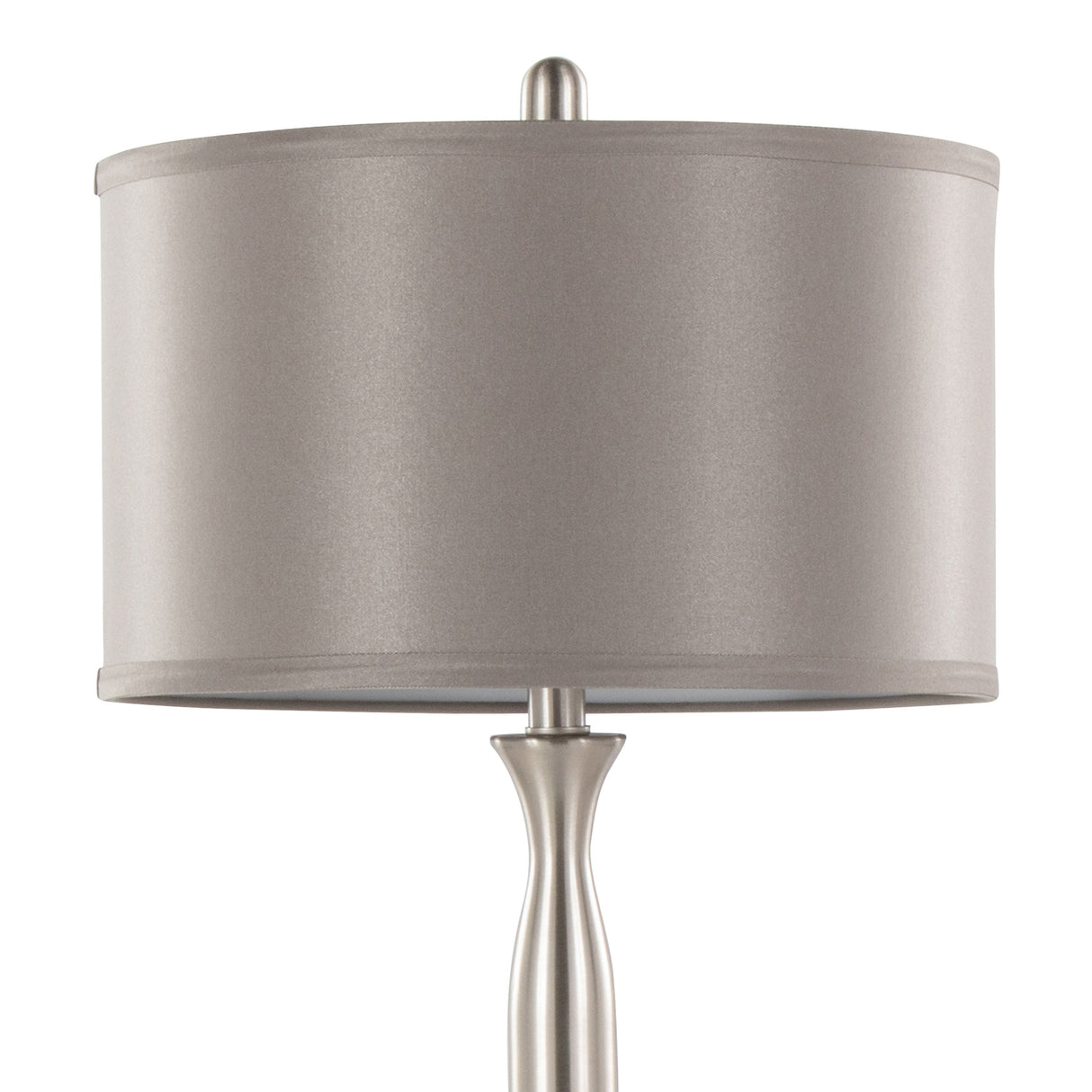 Joan 30" Contemporary Metal Table Lamp Set in Brushed Nickel with Grey Satin Shade - Set of 2