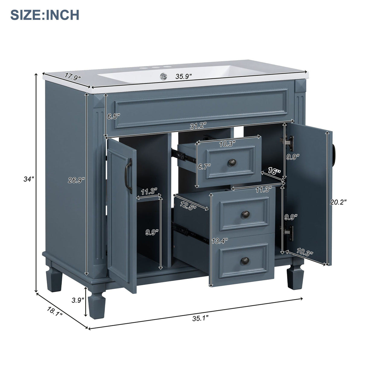 Bathroom Vanity with Top Sink, Mirror Cabinet, 2 Soft Closing Doors & 2 Drawers