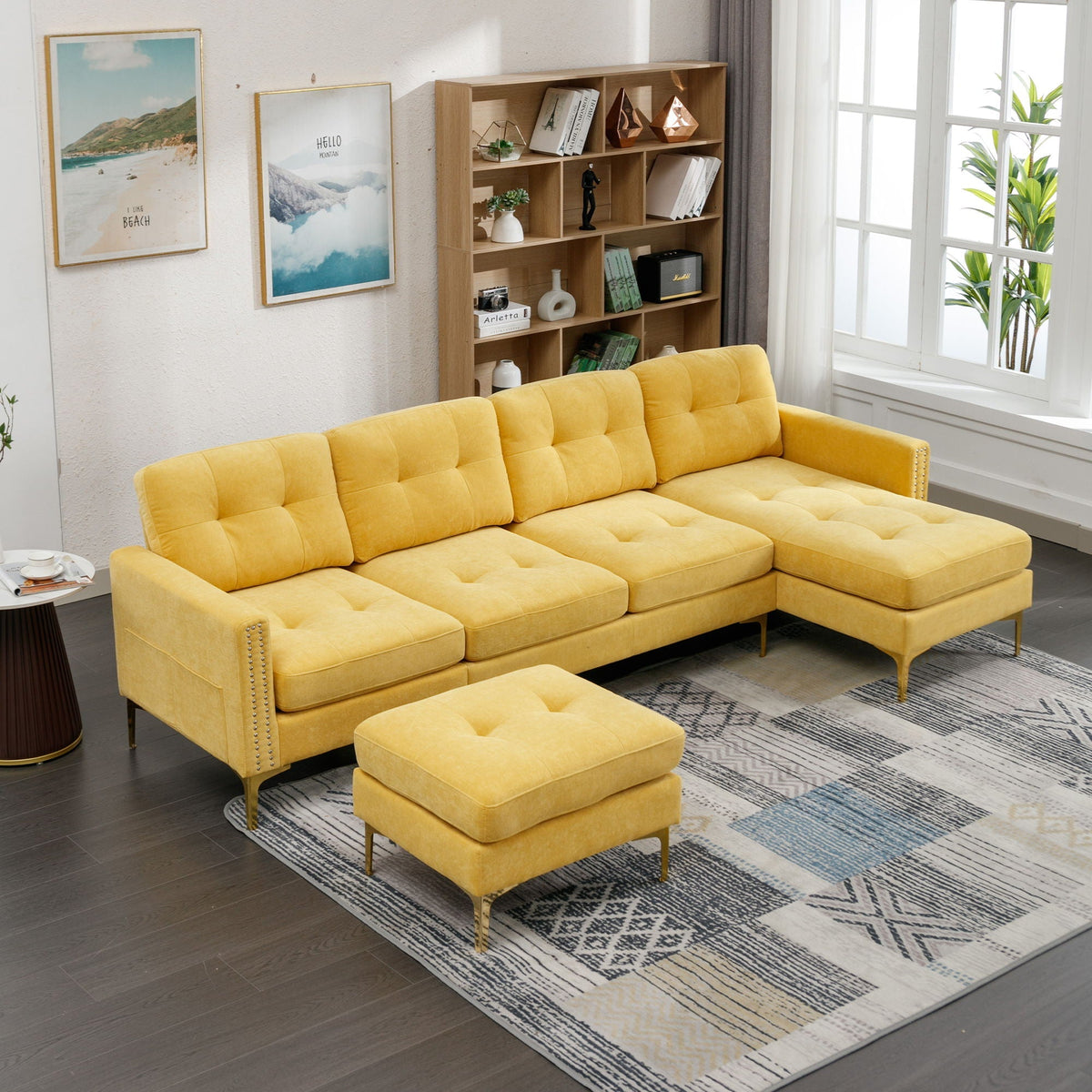 Modern L - Shape Convertible Sectional Sofa With Movable Ottoman