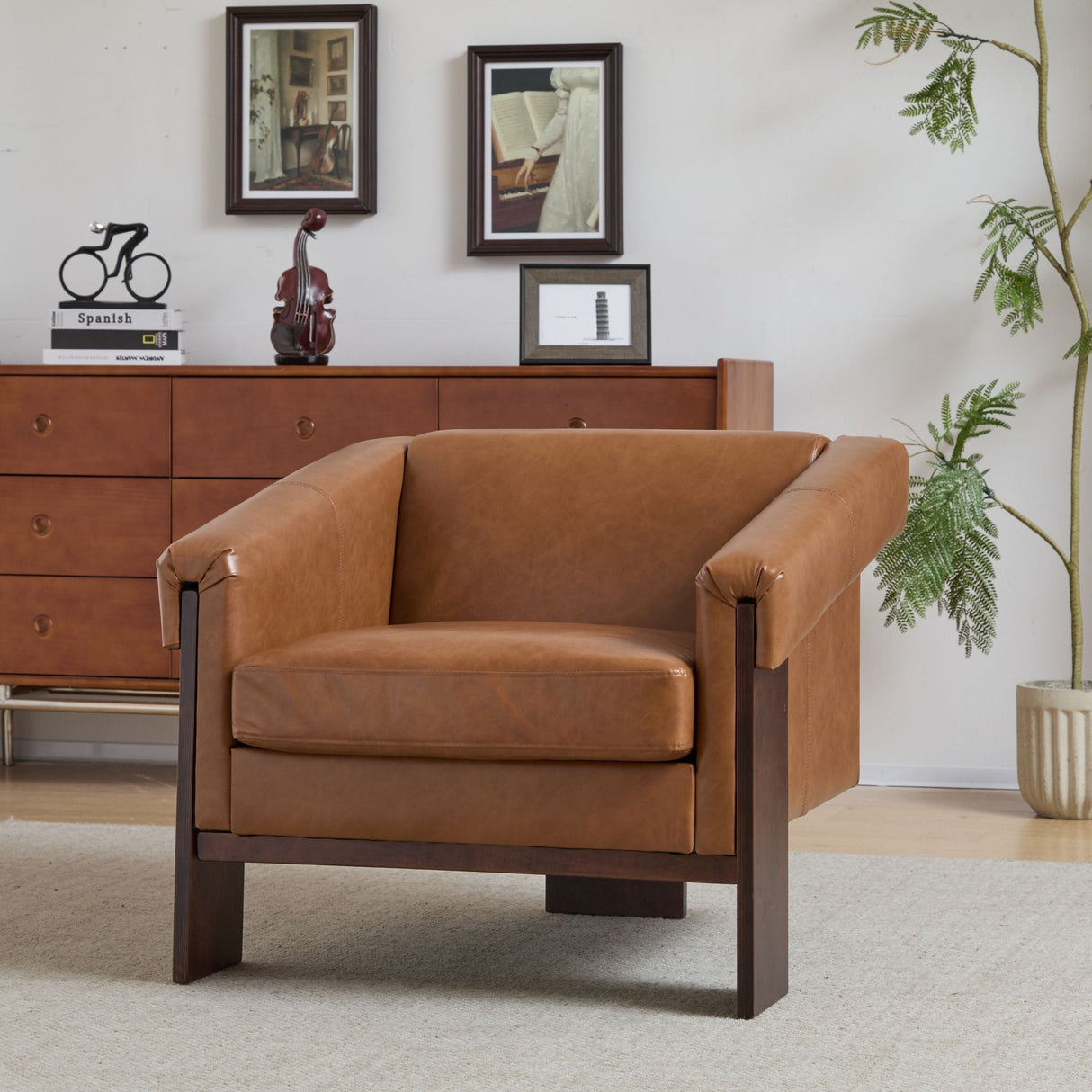 Sierra Vintage Modern Accent Chair With Deep Cushions And Wide Armrests