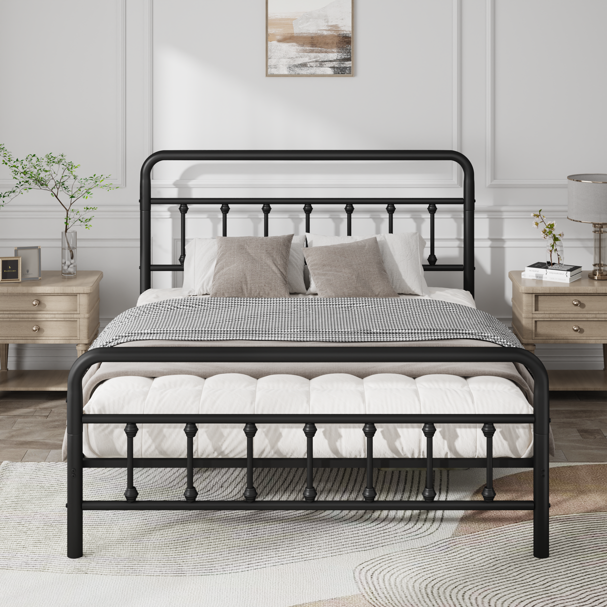 Metal Bed Frame, Full Size with Headboard and Under Bed Storage