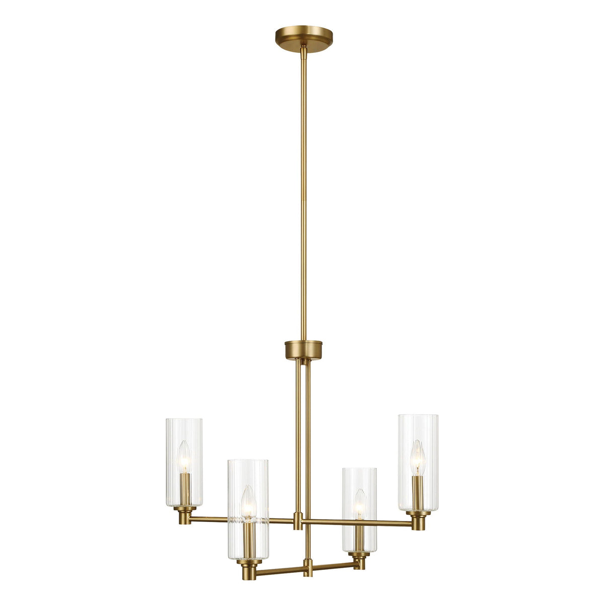 Enigma - 4 Lights Chandelier With Clear Ribbed Satin - Antique Brass / Clear / Gold