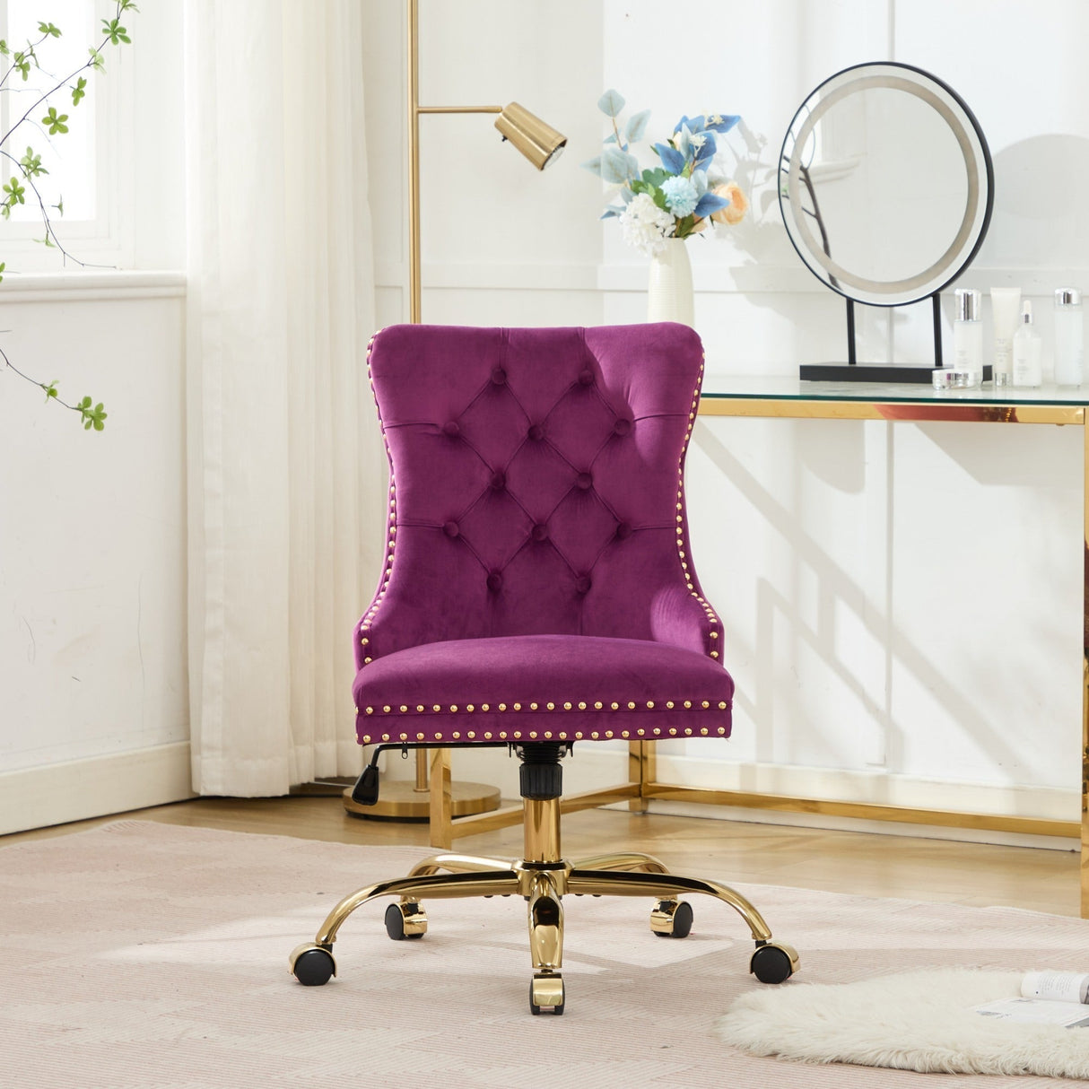Office Chair Modern Velvet Upholstered Tufted Button Purple