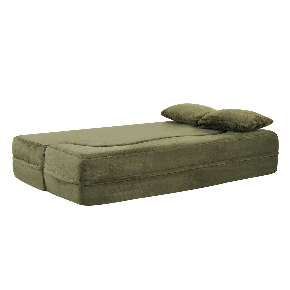 71-Inch Folding Sofa Bed in Green Plush Faux Fur