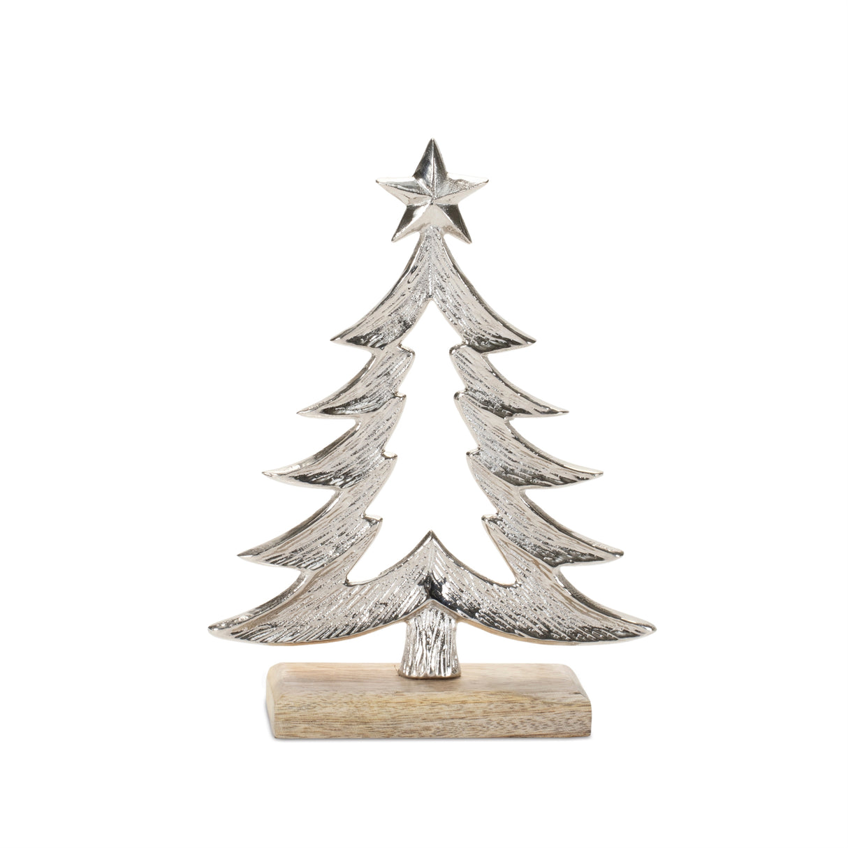 Metal Christmas Tree with Wood Base (Set of 2)