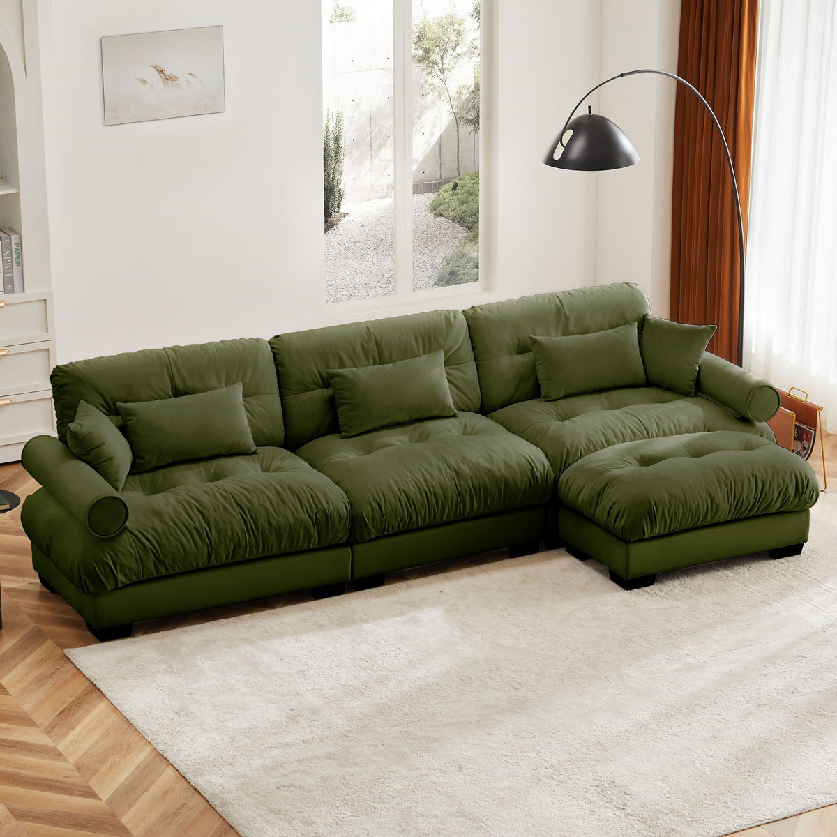 Oversized Modular Sectional Sofa with Movable Ottoman - Fabric, Multiple Colors