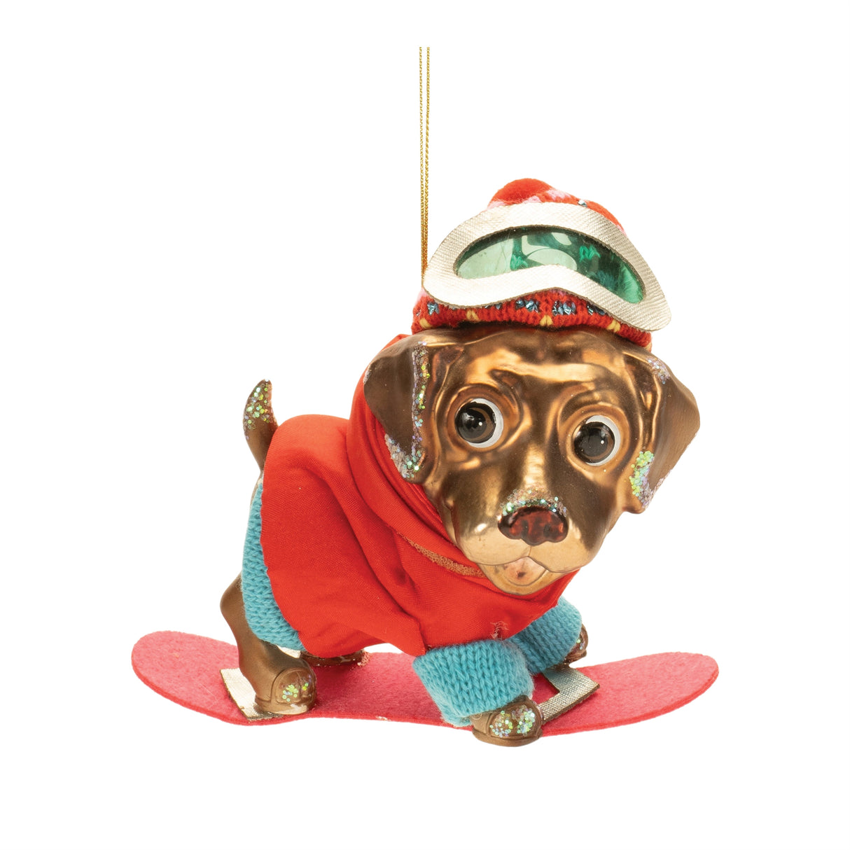 Glittered Snowboarding Dog Ornament (Set of 6)