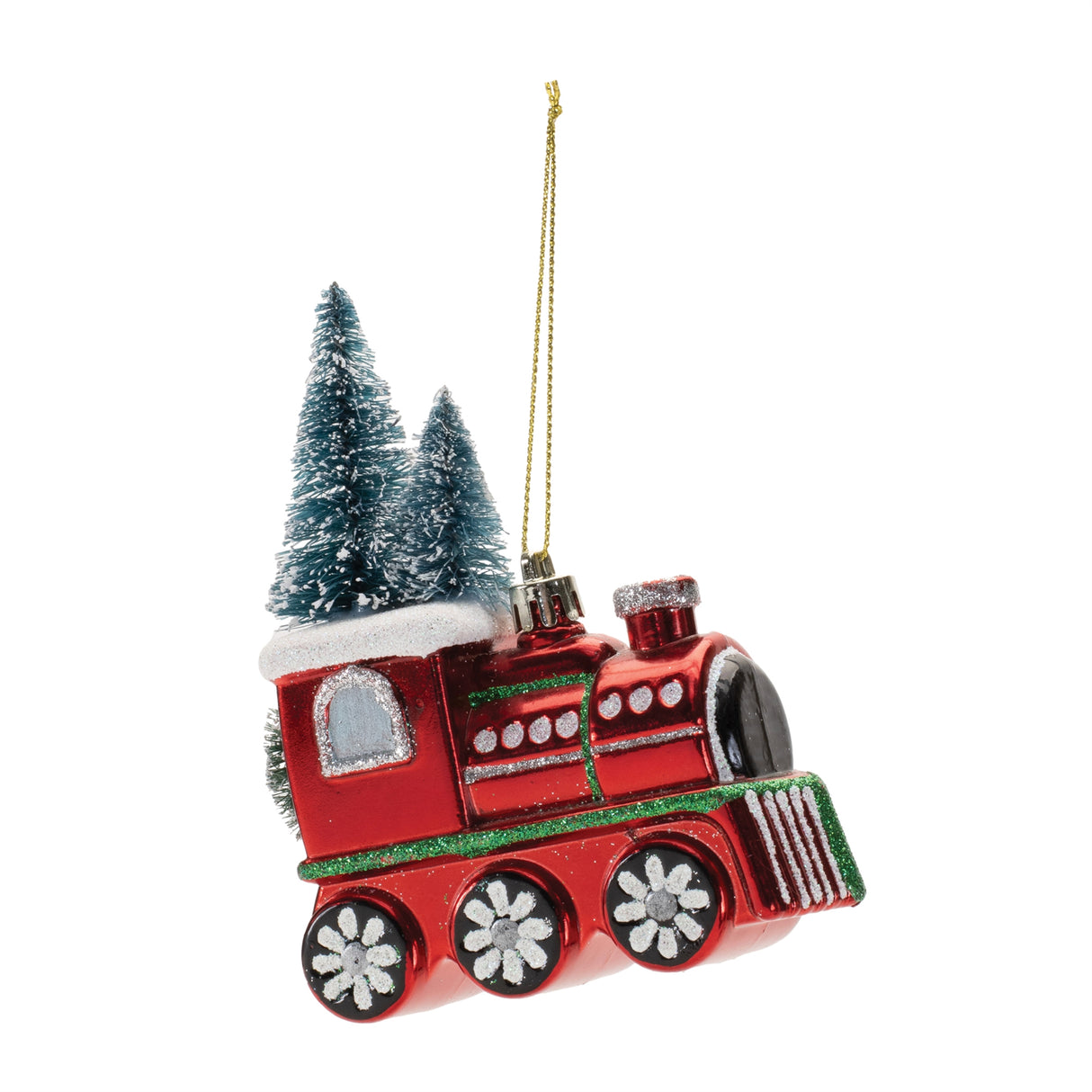 Glittered Glass Train Ornament (Set of 6)