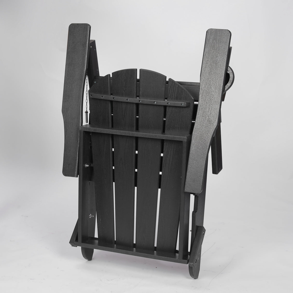 HDPE Folding Adirondack Chair with Dual Cup Holder - Black Wood Texture