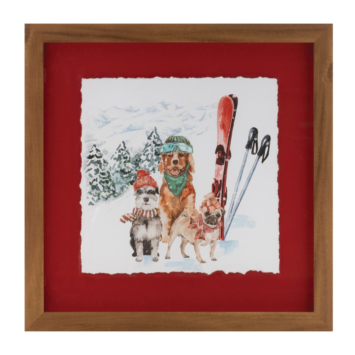 Framed Dog Sled and Ski Print Under Glass (Set of 2)