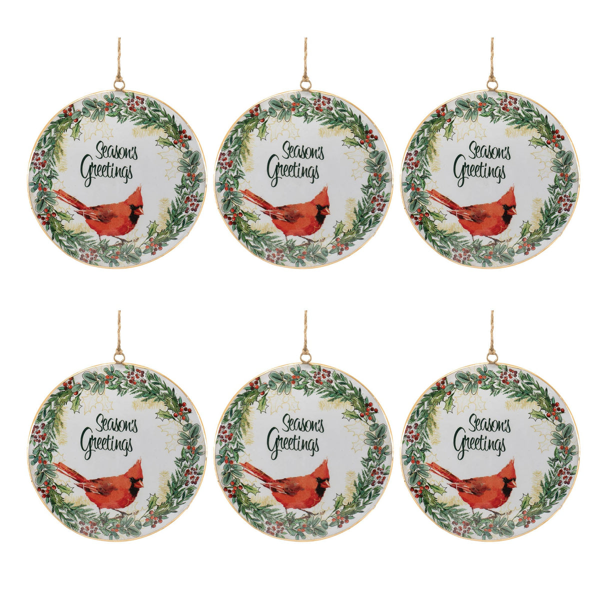 Seasons Greetings Cardinal Disc Ornament (Set of 6)