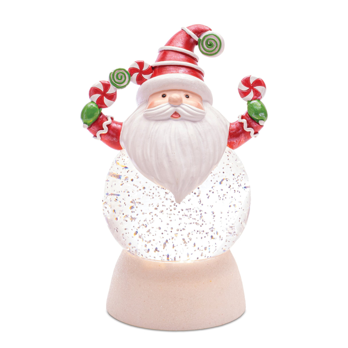 LED Peppermint Santa Snow Globe (Set of 2)