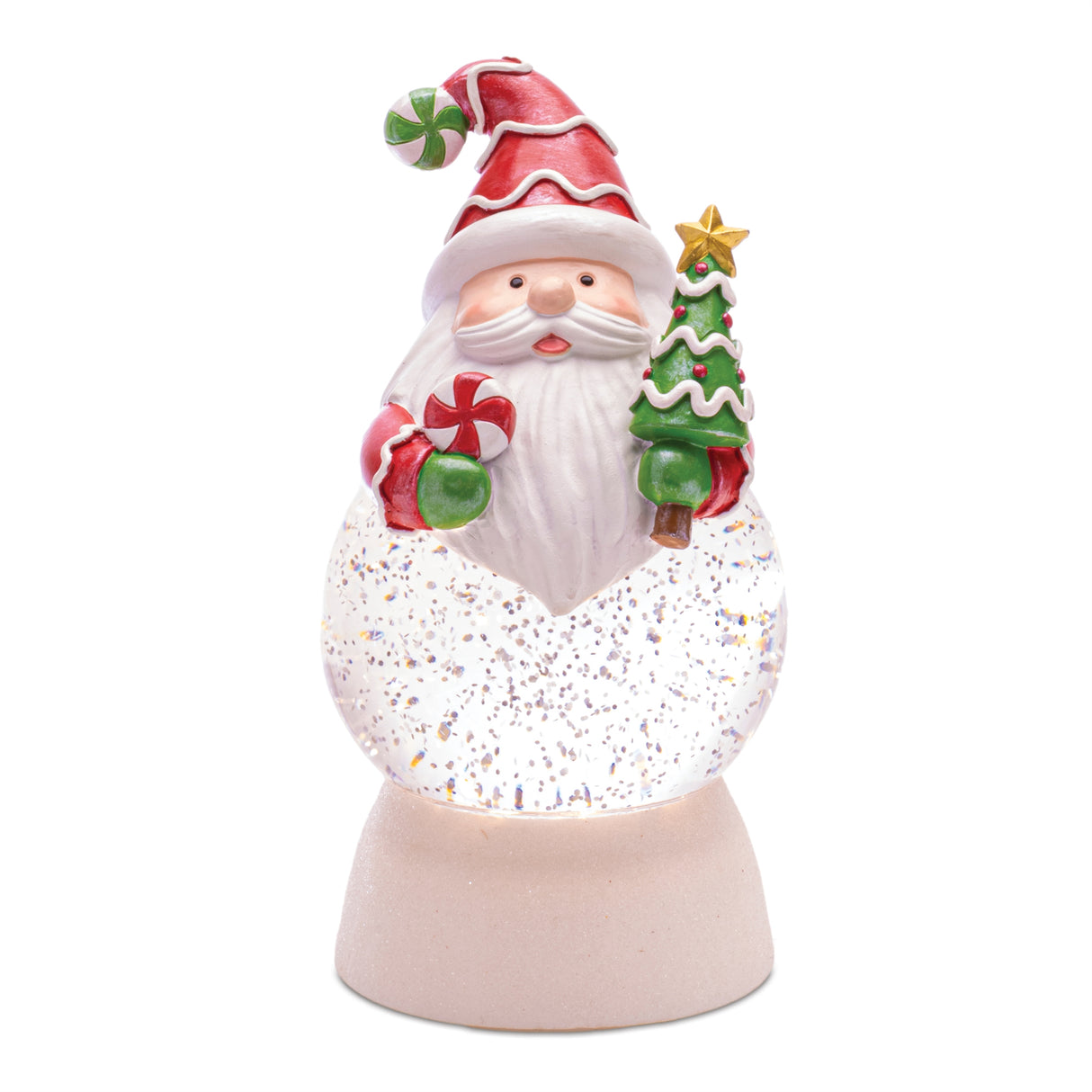 LED Peppermint Santa Snow Globe (Set of 2)