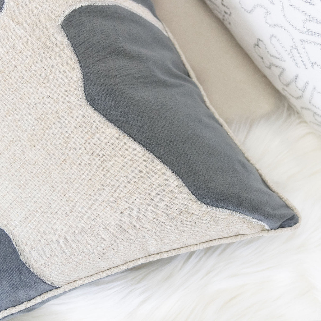 Holiday Reindeer Velvet Accent Pillow 20x20 – Gray and White