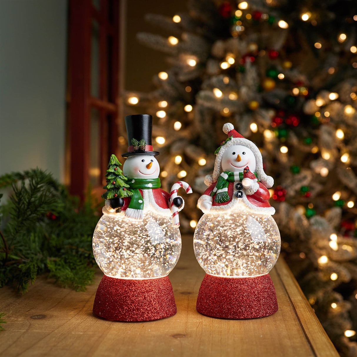 Led holiday snowman snow globe (set of 2)