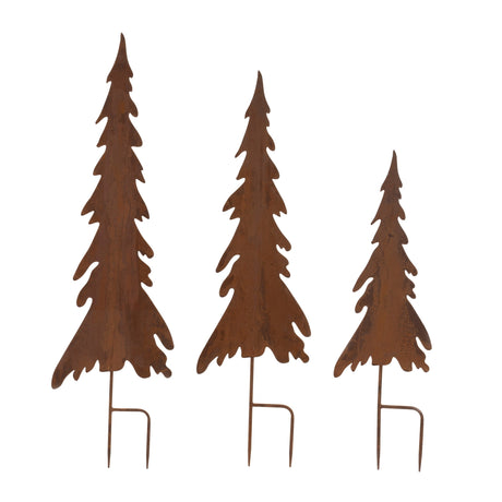 Rusted-Iron-Pine-Tree-Stake-(Set-of-3)-Christmas-Decor