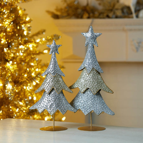 Jeweled Metal Christmas Tree (Set of 2)