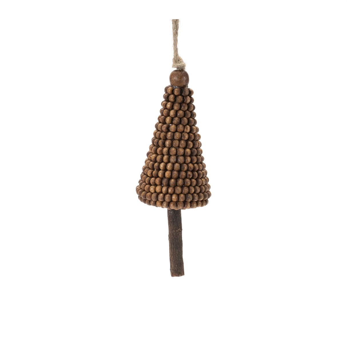 Wood Beaded Pine Tree Ornament (Set of 4)