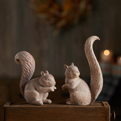 White-washed-etched-squirrel-figurine-(set-of-2)-Fall-Decor