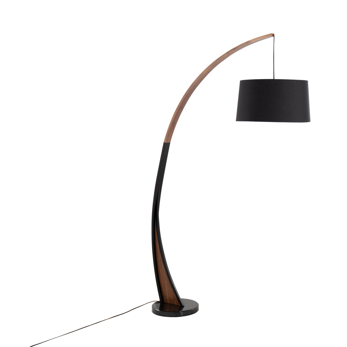 Noah Mid-Century Modern Floor Lamp with Walnut Wood Frame and Marble Base