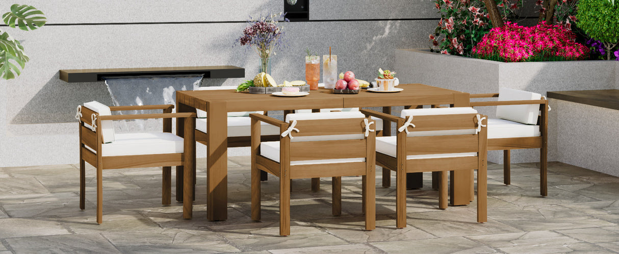 TREXM 7-Piece Patio Dining Table Set for 6,Outdoor Furniture Sets with 72.8'Rectangle Table,Patio Table and Chairs Set with Removable Cushions for Backyard,Garden,Poolside(Light Teak+Beige Cushion)