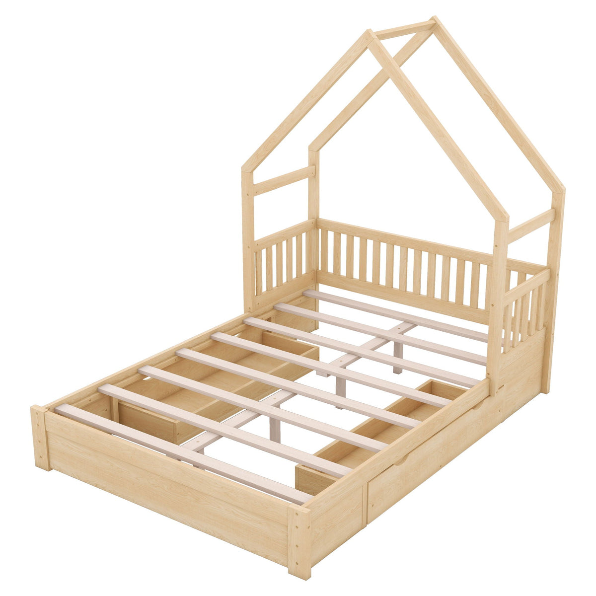 Queen Storage Platform Bed with Guardrail and 2 Drawers - White or Light Brown
