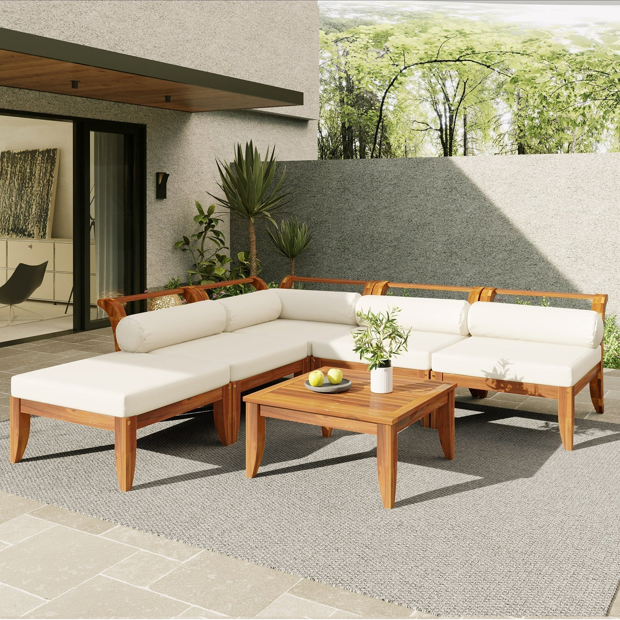 TOPMAX 6 Piece Patio Sofa Set in Acacia Wood
