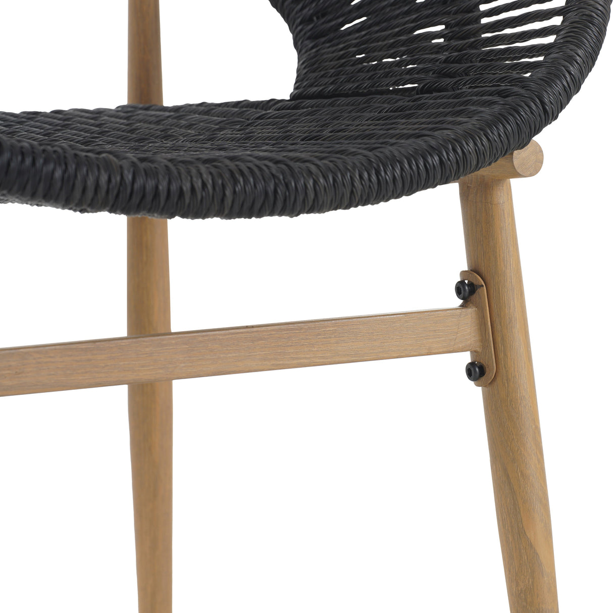 Cyril Outdoor Wicker Papasan Style Dining Chair with Teak Finished Leg and Dark Gray Faux Rattan - Set of 2