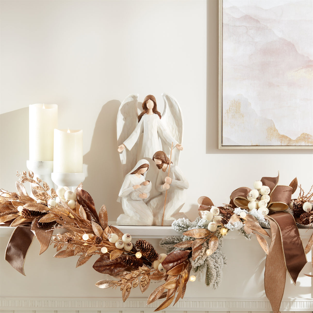 Holy Family with Angel Statue 16"H