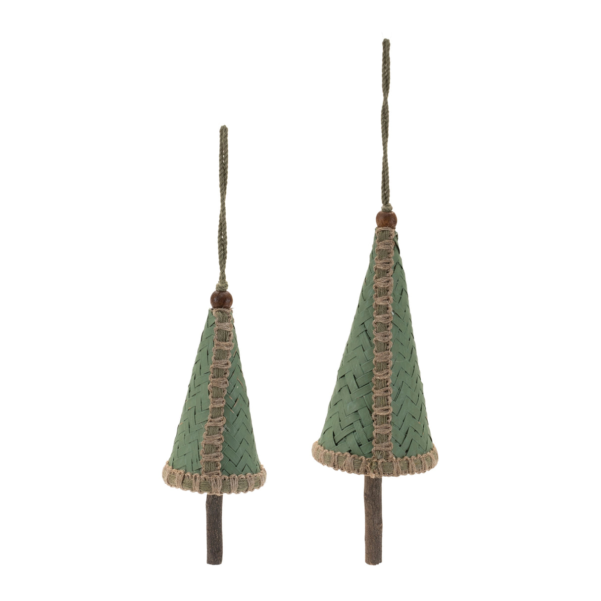 Woven Bamboo Pine Tree Ornament (Set of 4)