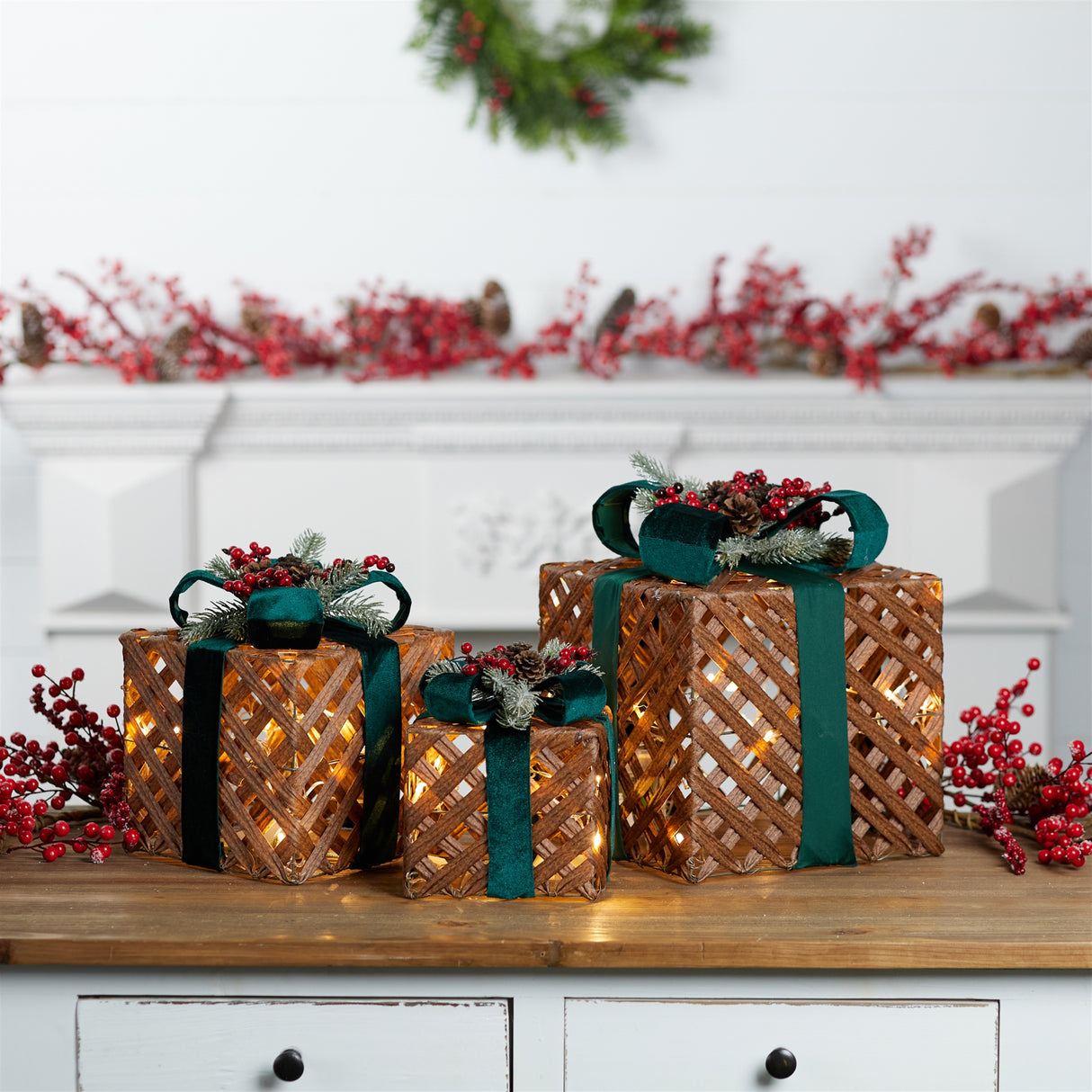 LED Woven Packages with Bow Arrangement (Set of 3)