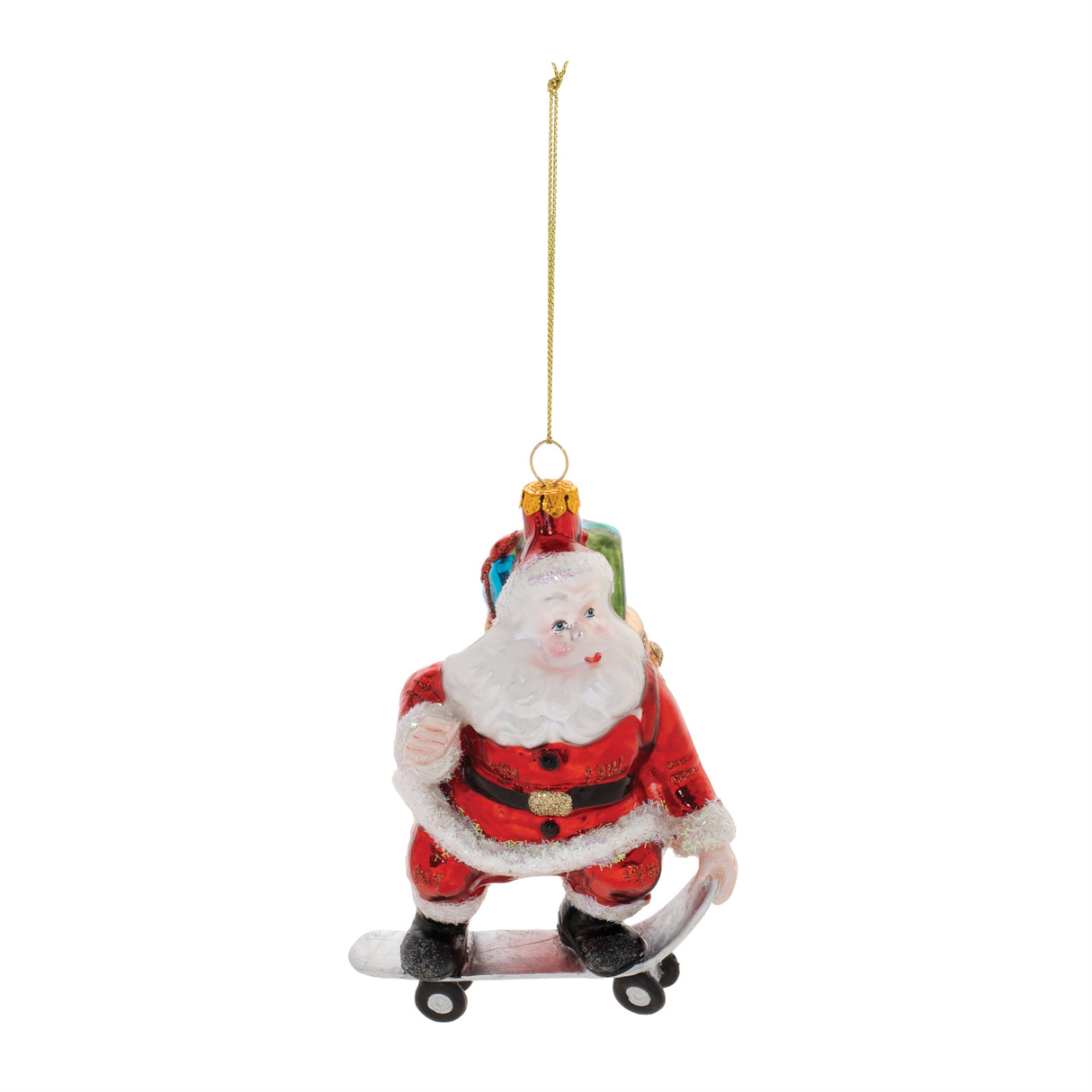 Glass Skateboarding Santa Oranment (Set of 6)